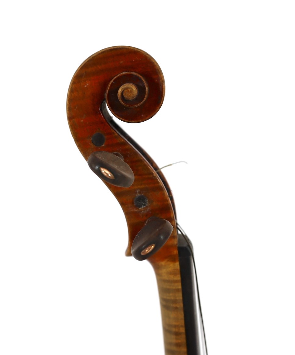 W.E.Hill & Son. An early 20th century violin bow, 74cm, violin back 37cm, overall is 59cm